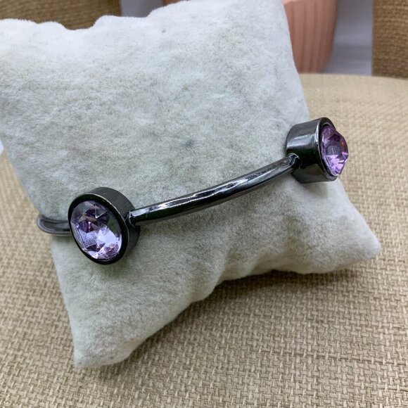 Chico's Purple Pink Rhinestone Bangle Gunmetal Gray Bracelet - Picture 3 of 5